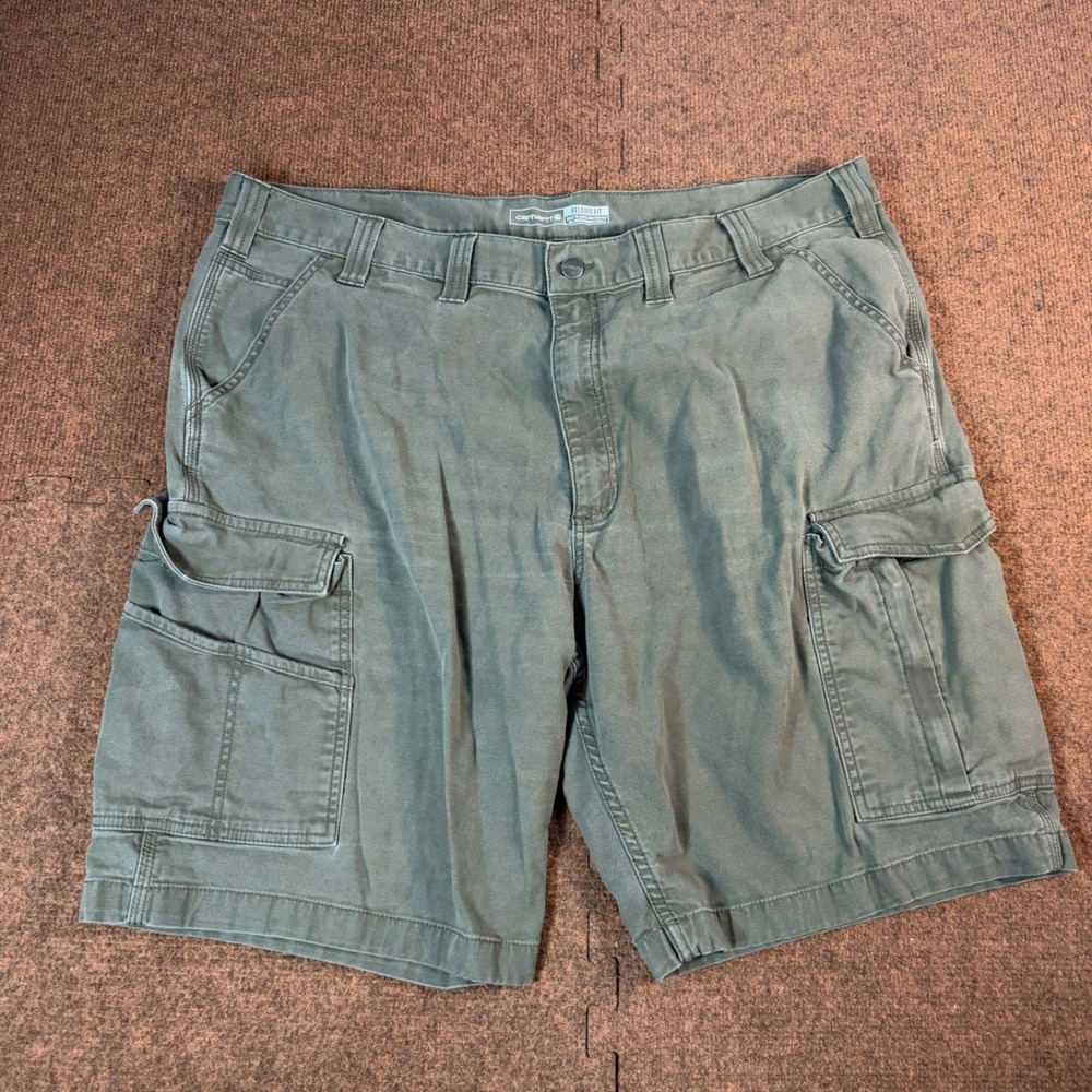 Carhartt Relaxed Fit Cargo Shorts Mens 44 Olive Green Canvas Work Utility A+